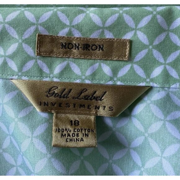 Gold Label Investments Non-Iron Green Collared Button Up Shirt Women's Sz 18 - Picture 6 of 7